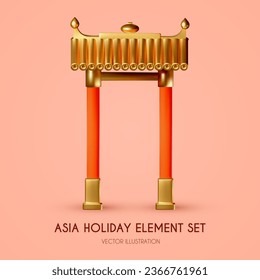 Traditional Chinese pavilion gate. Asia holiday set element. Chinese New Year