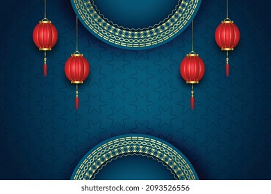 traditional chinese realistic background with lanterns decoration