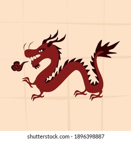 Traditional Chinese red dragon.  Dragon is the symbol of the Chinese new year. Retro drawing of a dragon. Tattoo art.