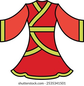 Traditional Chinese Red Dress Icon Representing Elegance, Cultural Heritage, and Festive Celebration, Perfect for Highlighting Fashion, Festivals, and Symbolic Attire with a Beautiful and Vibrant