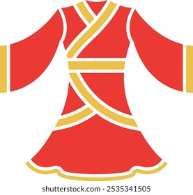 Traditional Chinese Red Dress Icon Representing Elegance, Cultural Heritage, and Festive Celebration, Perfect for Highlighting Fashion, Festivals, and Symbolic Attire with a Beautiful and Vibrant