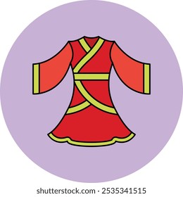 Traditional Chinese Red Dress Icon Representing Elegance, Cultural Heritage, and Festive Celebration, Perfect for Highlighting Fashion, Festivals, and Symbolic Attire with a Beautiful and Vibrant