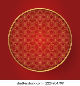 Traditional chinese round pattern frame. Oriental, japanese circle. Red golden asian elegant line ornament. Eastern vector creative motif. Template for greeting new year, banner, poster and calendar.