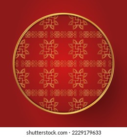 Traditional chinese round pattern frame. Oriental, japanese circle. Red golden asian elegant line ornament. Eastern vector creative motif. Template for greeting new year, banner, poster and calendar.