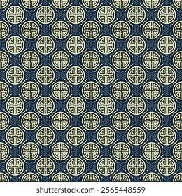 Traditional Chinese seamless pattern.  Asian ornament decor in dark blue and gold color tone. Vector design for backdrop, background, wallpaper, wrapping paper, carpet, textile, fabric.