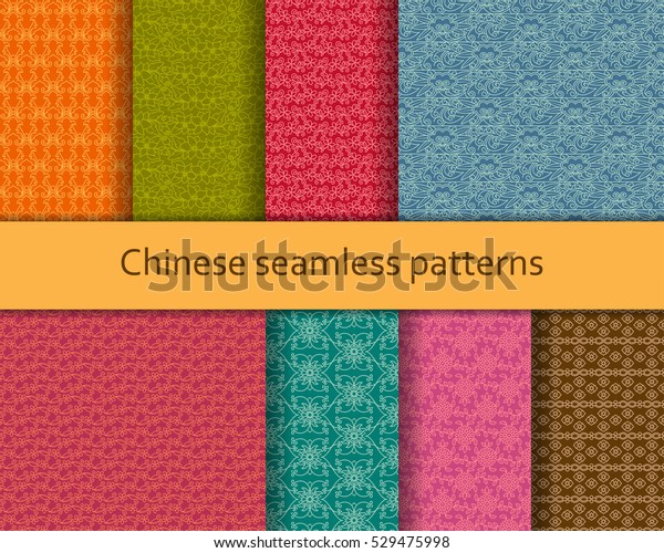 Traditional Chinese seamless patterns set.\
Detailed decorative motifs. Vector\
illustration.