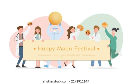 Traditional Chinese And Taiwanese Festivals: Mid-Autumn Festival, Happy Celebration Of Medical Staff Or Doctors Or Medical Experts Or Scientists