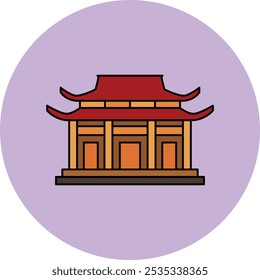 Ícone do templo chinês tradicional que representa a herança cultural, a arquitetura e o significado espiritual, perfeito para destacar locais religiosos, festivais e monumentos históricos com um elegante 