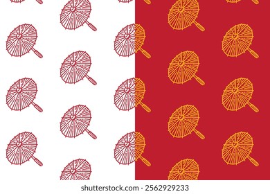 traditional chinese umbrella  doodle seamless pattern background set for packaging. retro umbrella background. engraving umbrella wallpaper. pattern background with classic traditional umbrella.