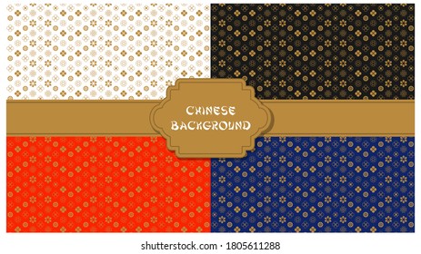 Traditional chinese vector background. Golden chinese geometrical and floral ornaments on white background. Decorative Asian wallpaper. Oriental background for new year greeting card.