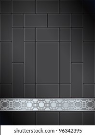 Traditional Chinese vector lattice pattern in black with silver 3D band