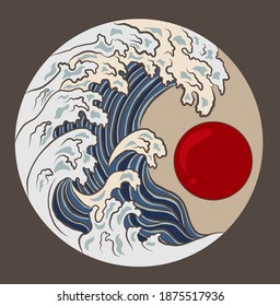 Traditional Chinese wave in circle.Beautiful line art of nature for printing on shirt.Asian art for doodle and painting on background.