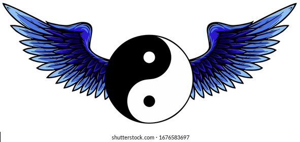 Traditional Chinese Yin-Yang symbol with raised up black wings vector