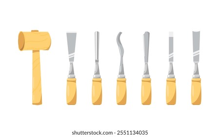 traditional chisel and measuring tool set with hammer, suitable for poster and web icon