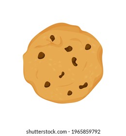 Traditional chocolate chip cookie round isolated on white background in flat style. Element for web designs. Sweet food, dessert.
