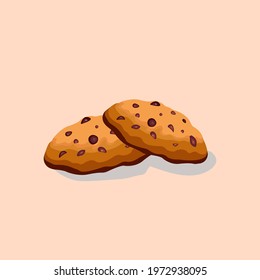 Traditional chocolate chip cookies. Cartoon vector illustration biscuit on white background. Isolated cartoon set icon cookies.