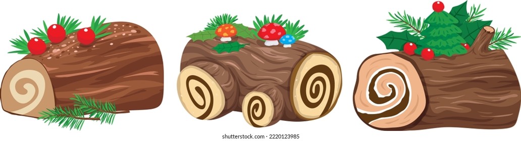 Traditional chocolate Yule logs for Christmas and Thanksgiving season. 