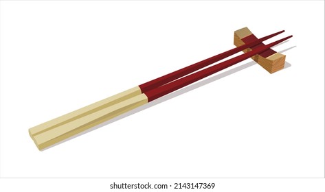 Traditional chopsticks with stand. Isolated vector illustration.