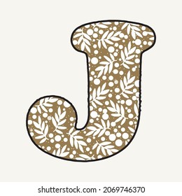 Traditional Christmas Alphabet Letter J . Vector Art Design Illustration.
