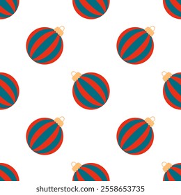 Traditional Christmas ball ornaments flat seamless pattern. Perfect print for fabric, textile, greeting card, wrapping paper. Retro style vector illustration.


