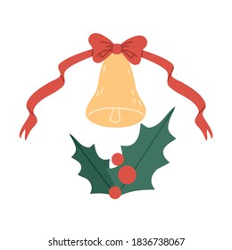 Traditional Christmas bell and tree branches decoration vector illustration