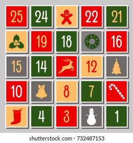 A traditional Christmas calendar of adventures in retro style. Vector illustration.