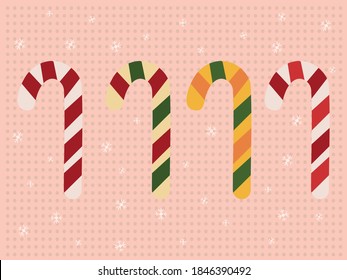 Traditional Christmas candy,isolated elements in different colors