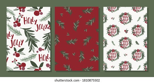 Traditional Christmas card sets with wreath and Christmas lives pattern