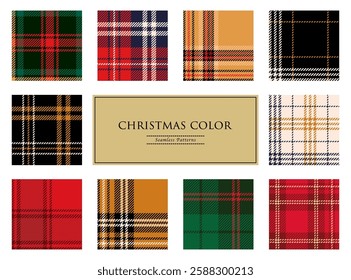 Traditional Christmas colored plaid patterns, Seamless vector checkered backgrounds