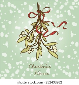 Traditional christmas decoration, mistletoe sprigs for traditional kisses, vector illustration