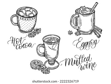 Traditional Christmas drinks. Vector illustration. 