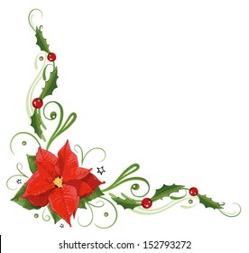 Traditional christmas flower. Red poinsettia with stars.