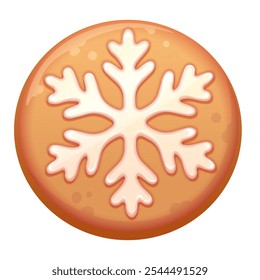Traditional Christmas gingerbread glazed cookie. Sugar cookie with snowflake. Homemade biscuit decorated with glaze