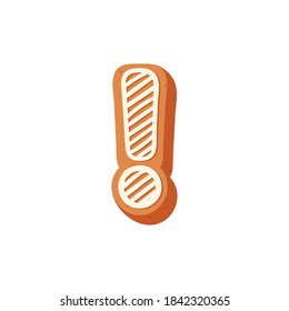 Traditional Christmas gingerbread in the shape of an exclamation mark, decorated with icing sugar or icing. Vector stock illustration isolated on a white background.