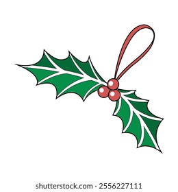 Traditional Christmas Holly Vector Illustration with Green Leaves and Red Berries