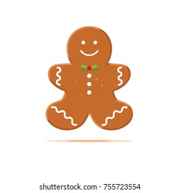 Traditional Christmas homemade gingerbread man cookies isolated on white background. Vector food concept