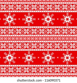 Traditional christmas knitted ornamental pattern with snowflakes