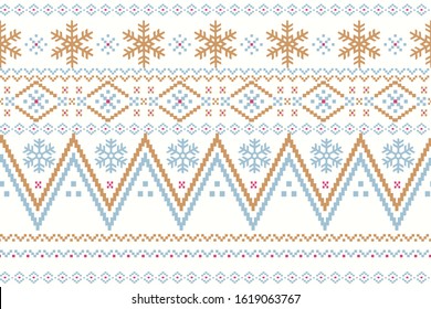 Traditional Christmas knitted ornamental pattern with snowflakes