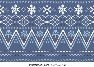 Traditional Christmas knitted ornamental pattern with snowflakes