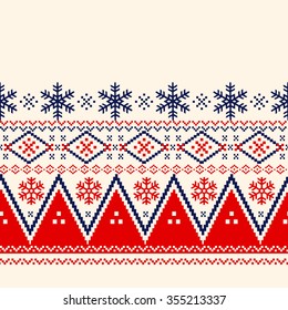 Traditional christmas knitted ornamental pattern with snowflakes