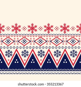 Traditional christmas knitted ornamental pattern with snowflakes