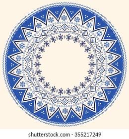 Traditional christmas knitted ornamental pattern with snowflakes