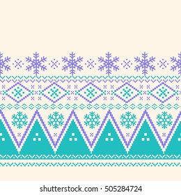 Traditional christmas knitted ornamental pattern with snowflakes