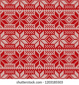 Traditional Christmas Knitted Pattern with Snowflakes. Wool Knitting Seamless Sweater Design