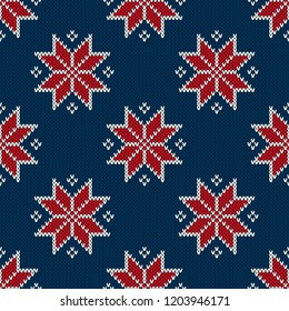 Traditional Christmas Knitted Pattern with Snowflakes. Wool Knitting Seamless Sweater Design