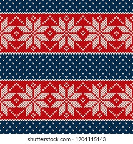 Traditional Christmas Knitted Pattern with Snowflakes. Wool Knitting Seamless Sweater Design