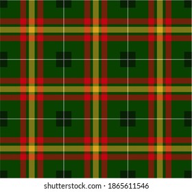 Patrón tradicional de Navidad para una manta. Tartán escocés, jaula. Cuadros rojos, verdes, amarillos, negros y blancos. Ilustración vectorial.