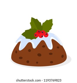 Traditional Christmas Pudding. flat vector illustration isolate on a white background.