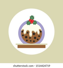 Traditional Christmas Pudding. flat vector illustration
