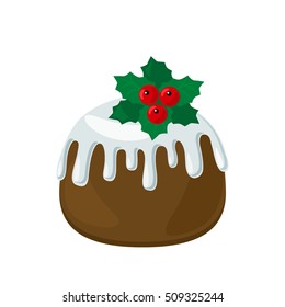 Traditional Christmas Pudding. flat vector illustration isolate on a white background. Used only